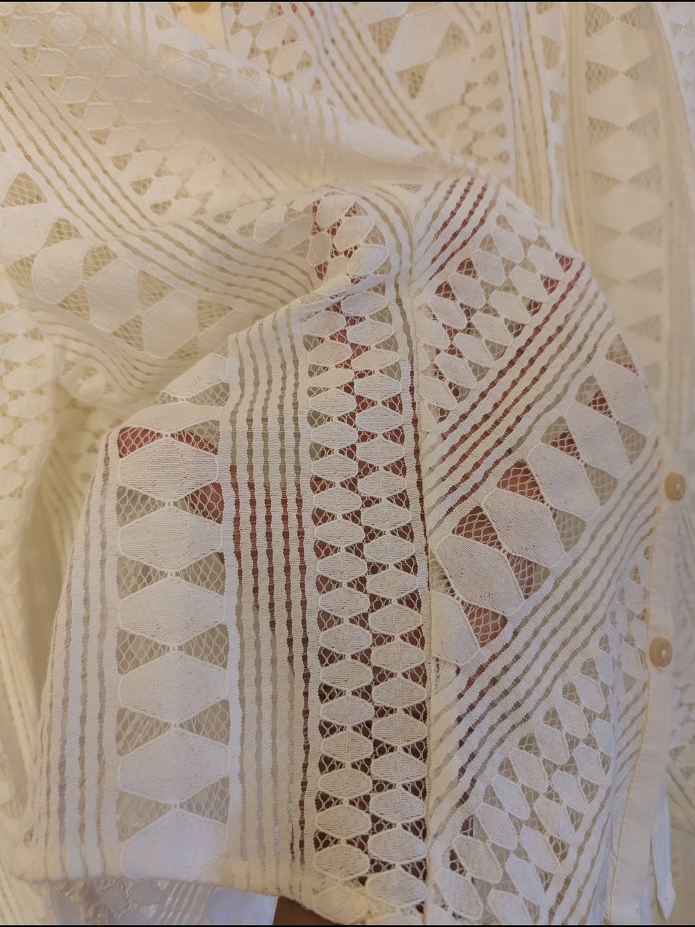 Anthropologie Ivory Crochet Button-Front Blouse - Picture 3 of 8